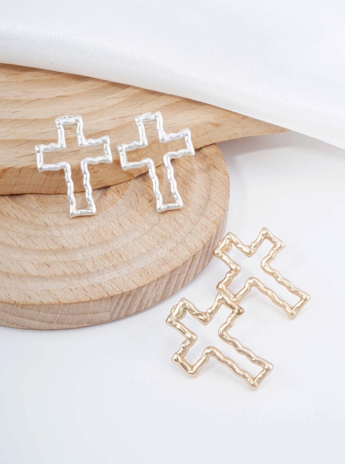 Classic Cross Hammered Post Back Earrings