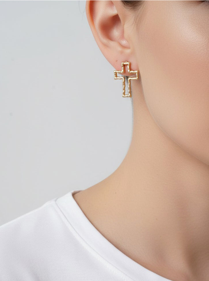 Classic Cross Hammered Post Back Earrings