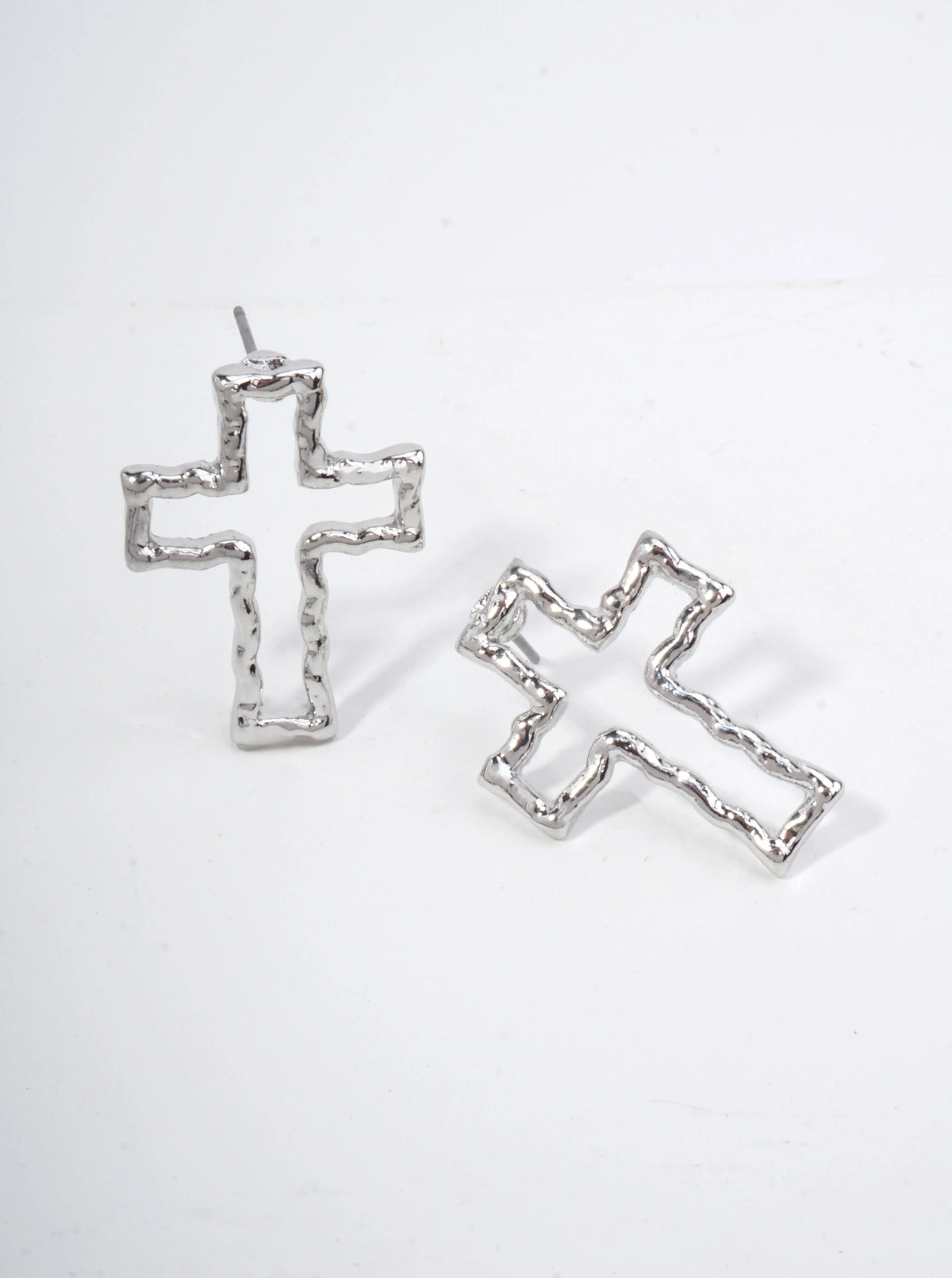 Classic Cross Hammered Post Back Earrings