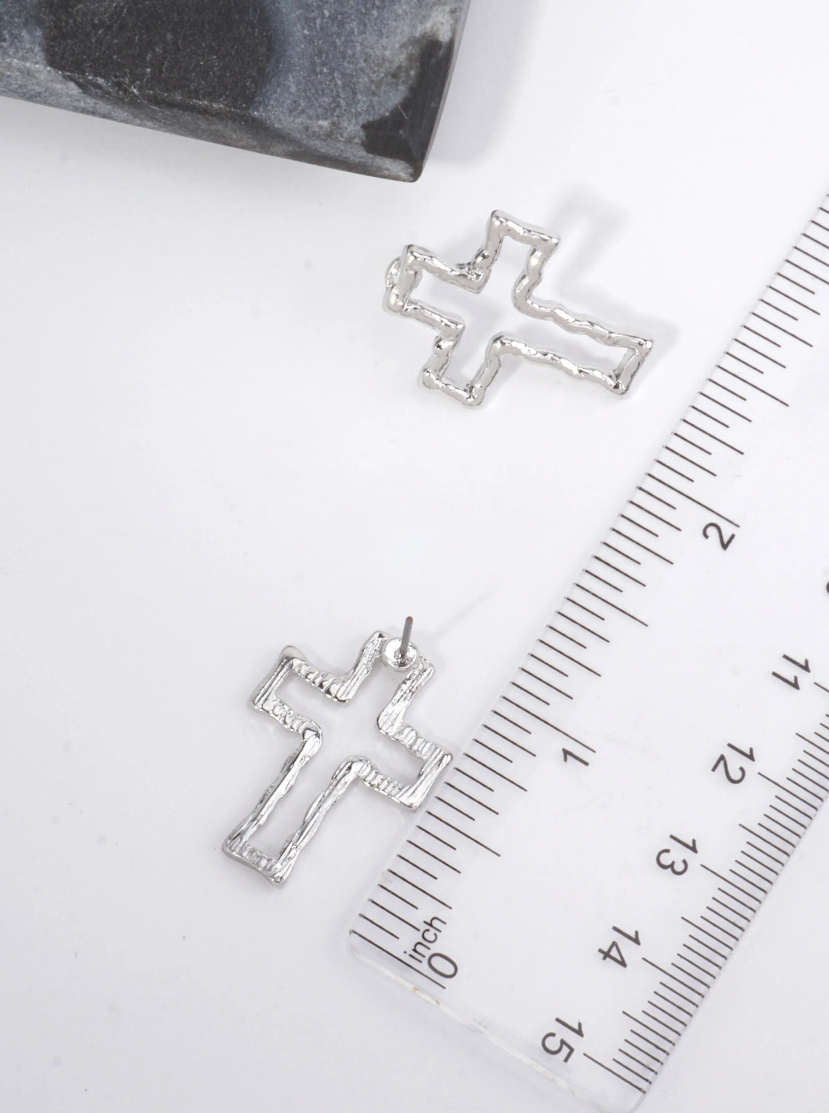 Classic Cross Hammered Post Back Earrings