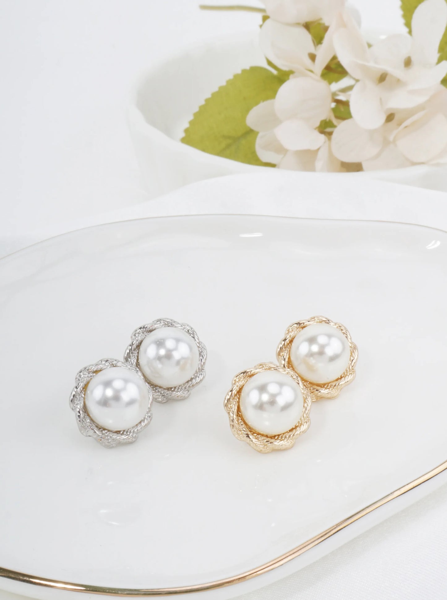 Classic Pearlized Braided Stud Earrings