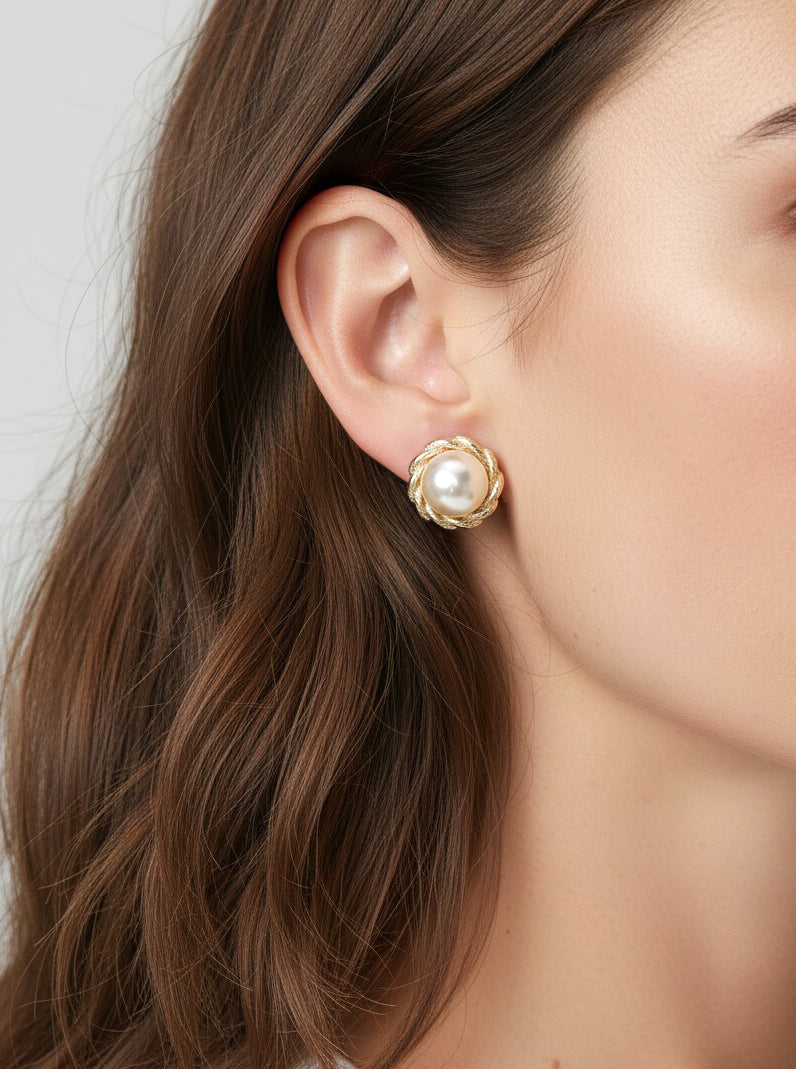 Classic Pearlized Braided Stud Earrings