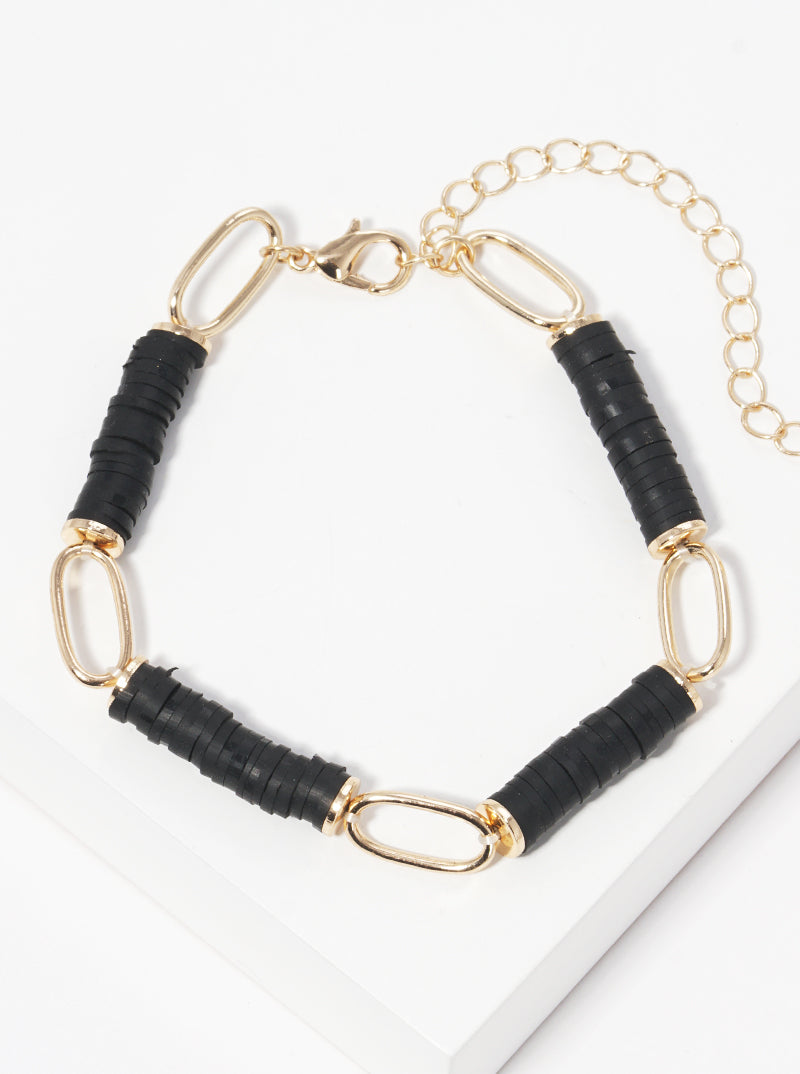 Clay Bead Accent Link Chain Stretch Bracelet