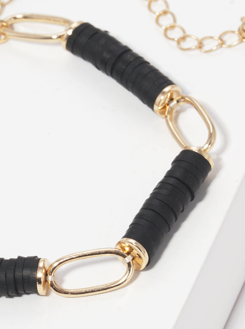 Clay Bead Accent Link Chain Stretch Bracelet