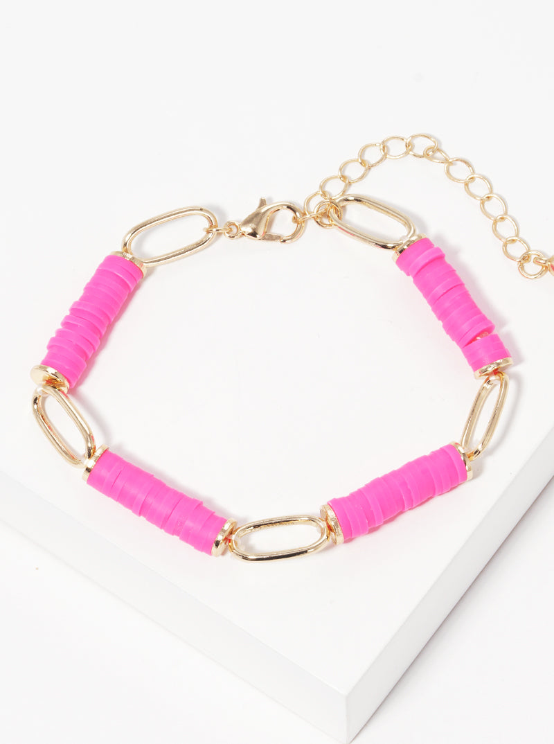 Clay Bead Accent Link Chain Stretch Bracelet