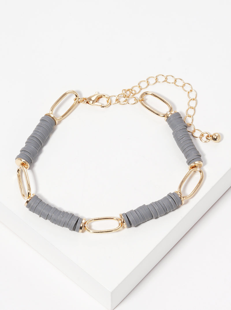 Clay Bead Accent Link Chain Stretch Bracelet