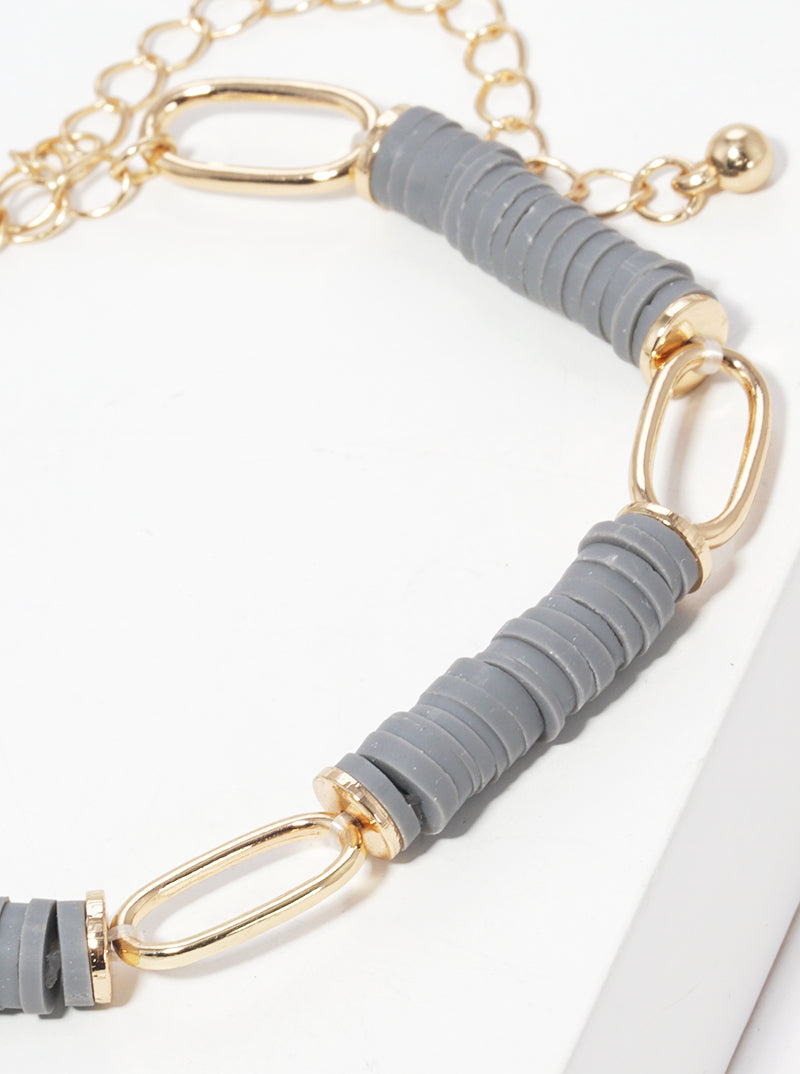 Clay Bead Accent Link Chain Stretch Bracelet