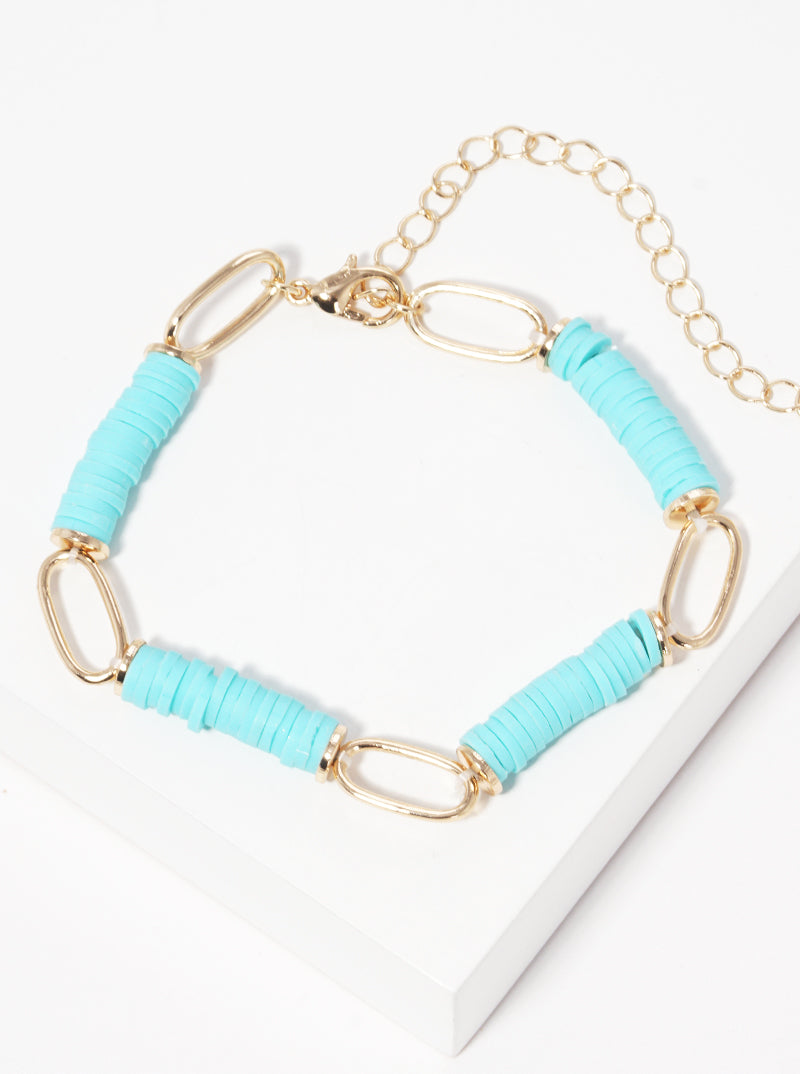 Clay Bead Accent Link Chain Stretch Bracelet