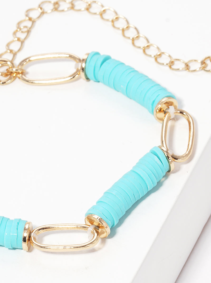 Clay Bead Accent Link Chain Stretch Bracelet