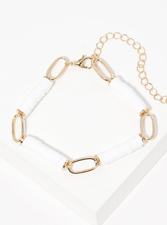 Clay Bead Accent Link Chain Stretch Bracelet