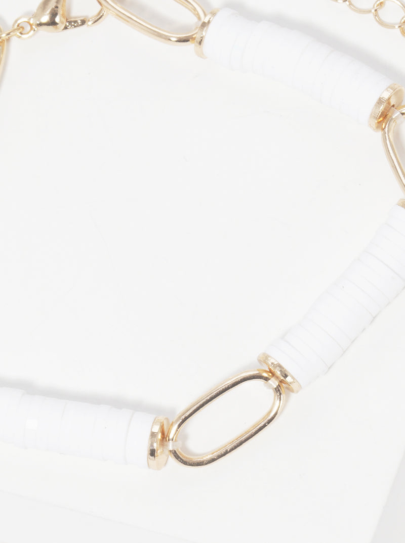 Clay Bead Accent Link Chain Stretch Bracelet