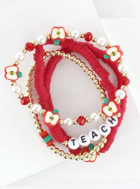 Clay Beads Apple Teacher Bracelets Set