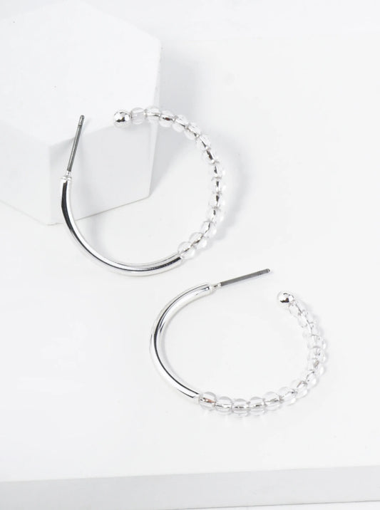 Clear Glass Beaded 30mm Open Hoop Earrings