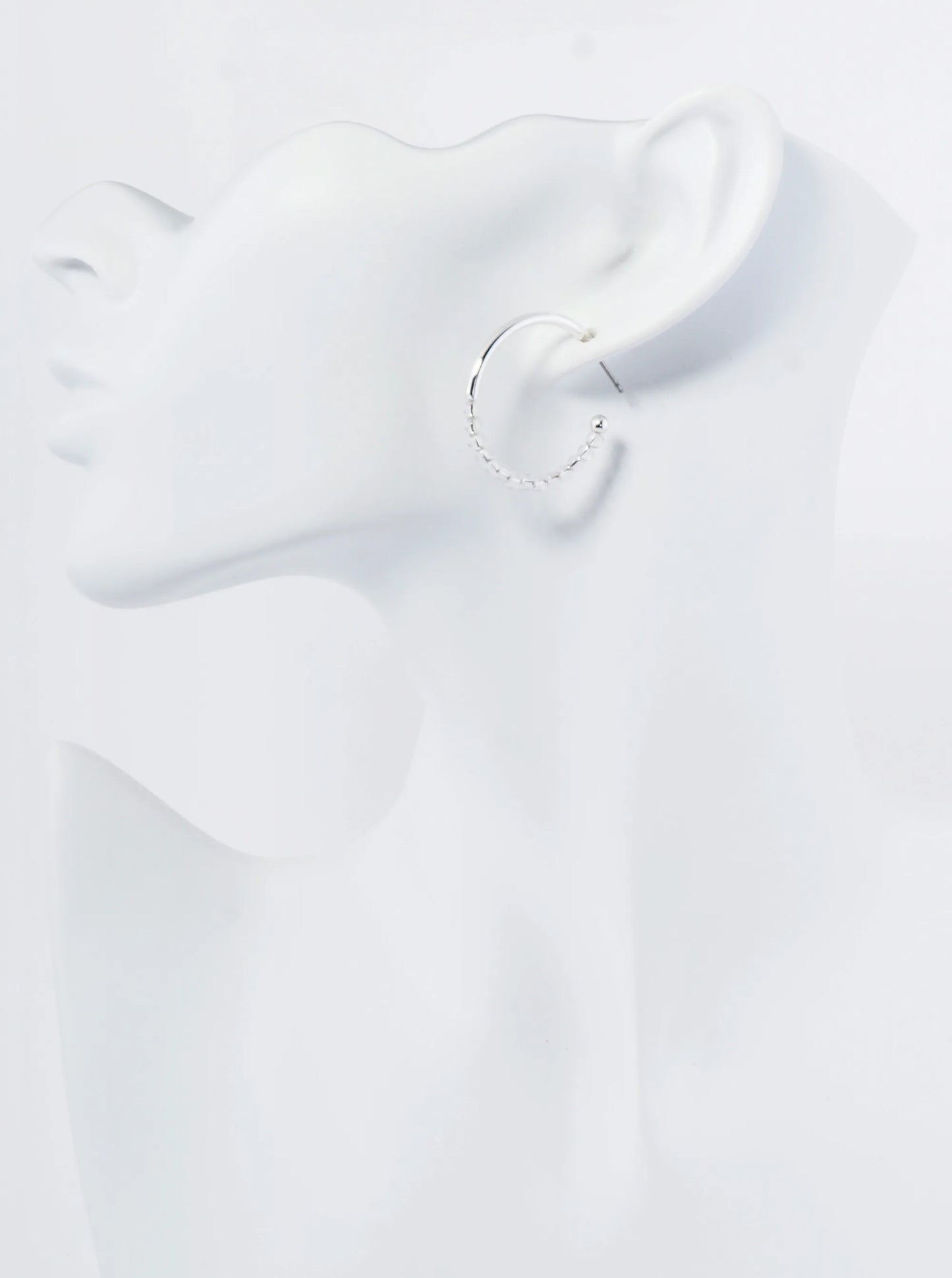 Clear Glass Beaded 30mm Open Hoop Earrings