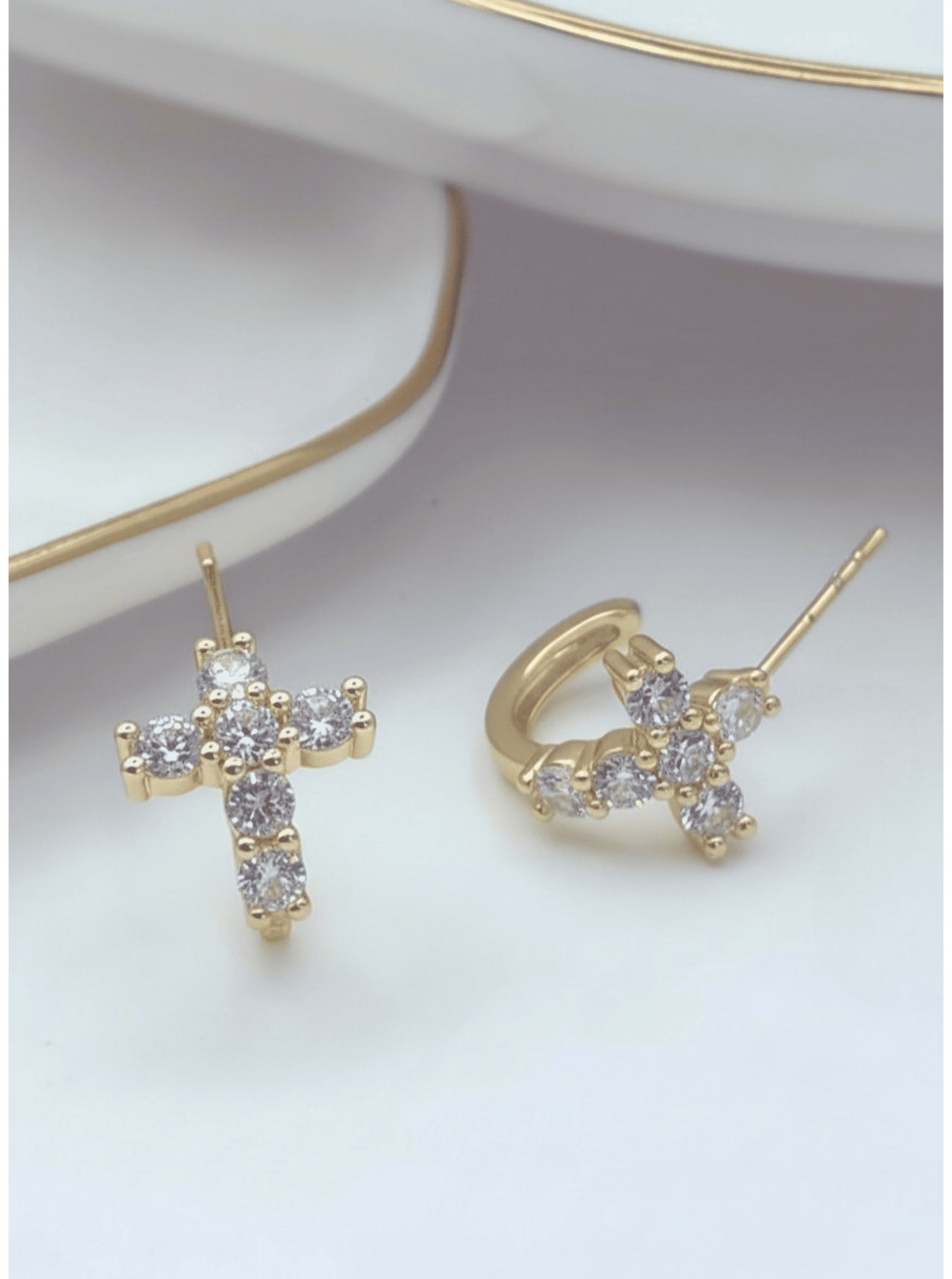 Cluster Cross Pavé Hoop Earrings