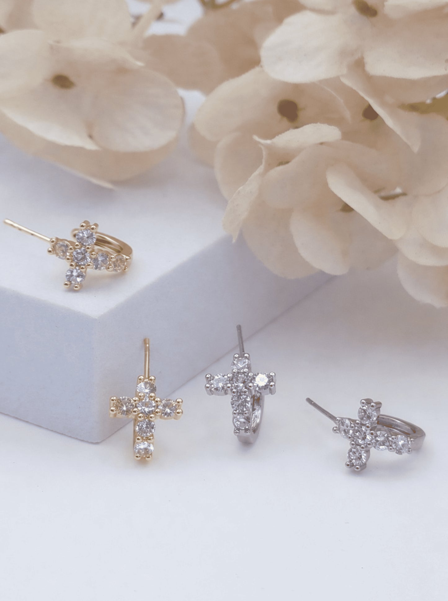 Cluster Cross Pavé Hoop Earrings