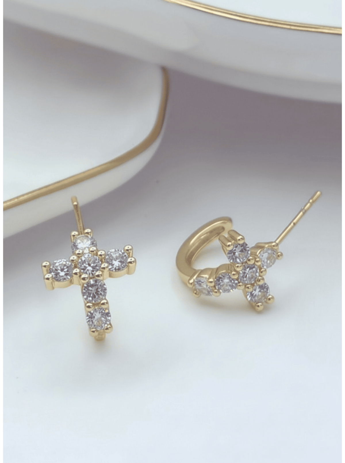 Cluster Cross Pave Hoop Earrings