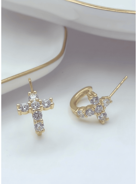 Cluster Cross Pave Hoop Earrings