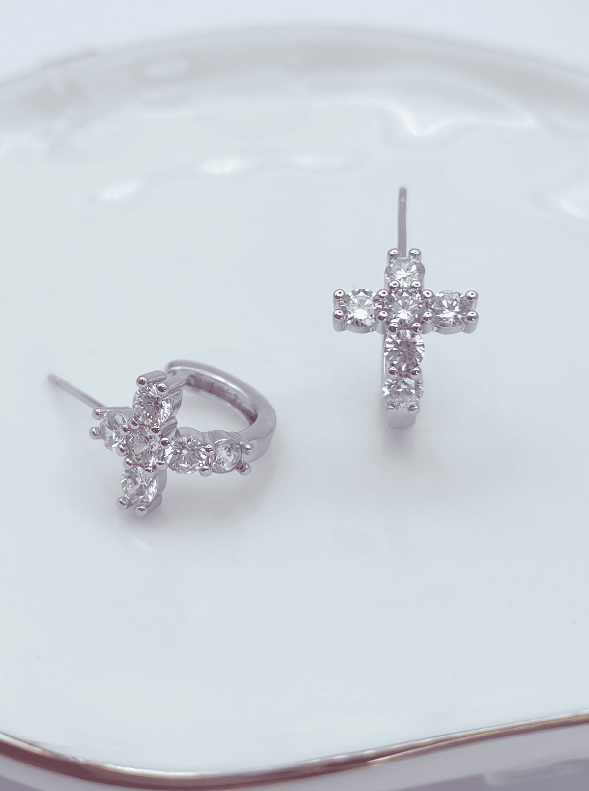 Cluster Cross Pave Hoop Earrings