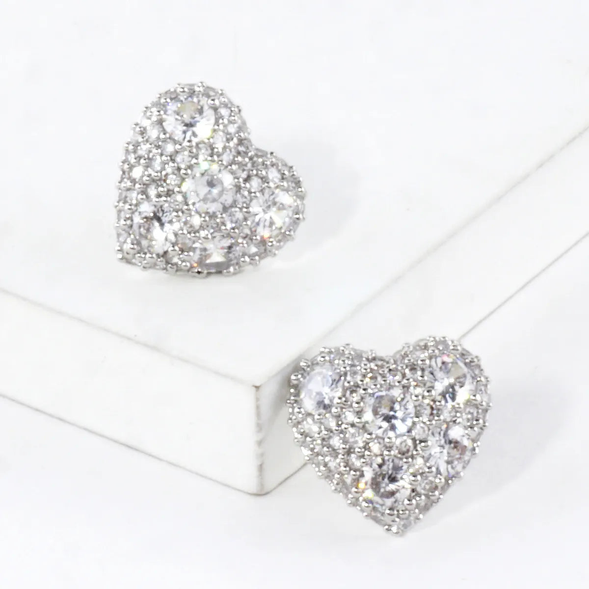 Clustered Brilliance Domed Heart Stud Earrings