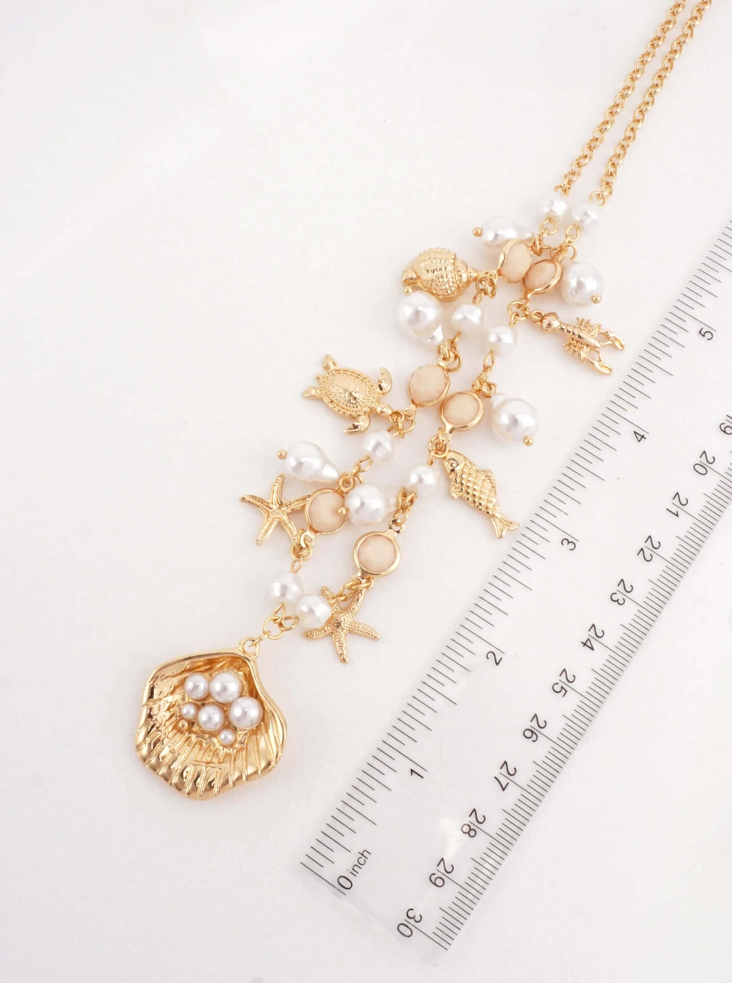 Coastal Sea Life Charm Necklace With Pearls