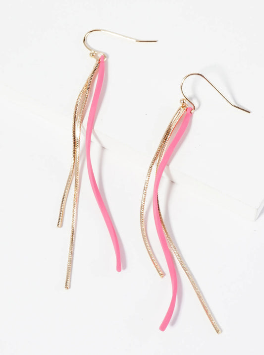 Color Coated Curved Bar Chain Drop Earrings