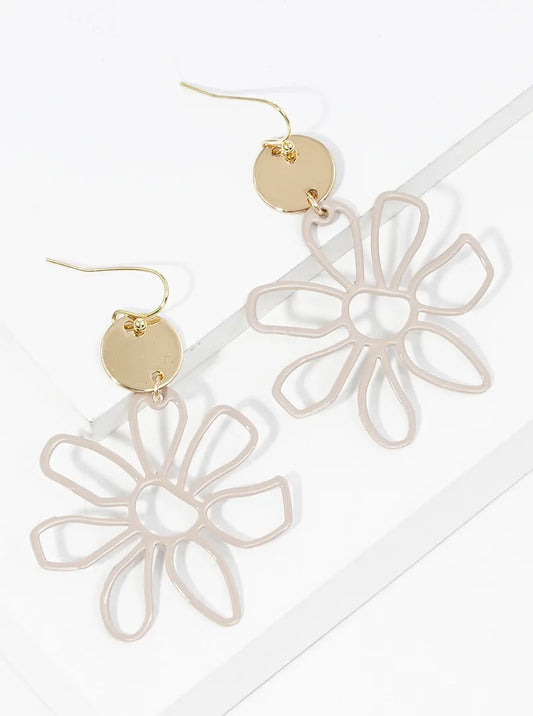 Color-Coated Filigree Metal Flower Dangle Drop Earrings