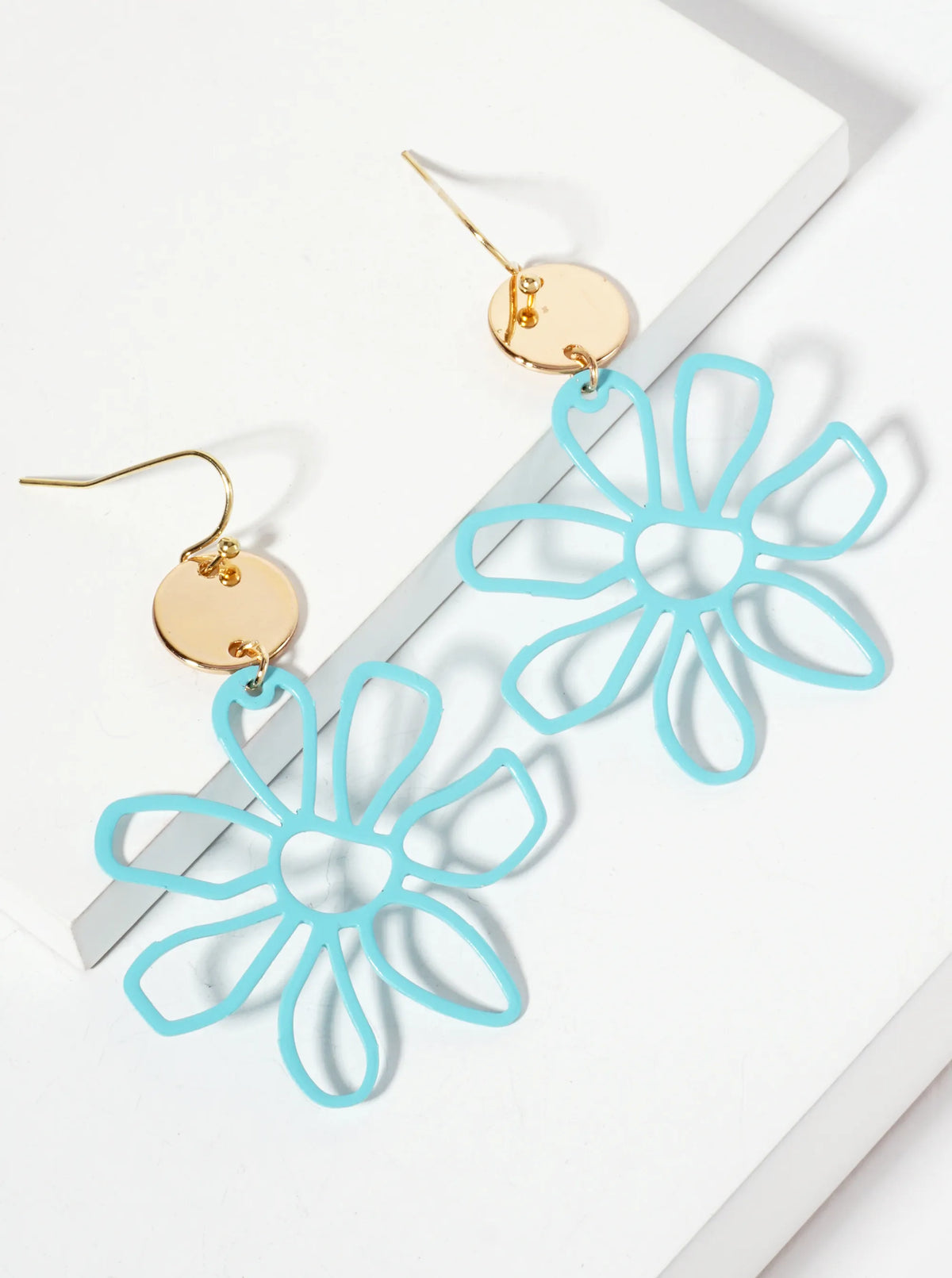 Color-Coated Filigree Metal Flower Dangle Drop Earrings