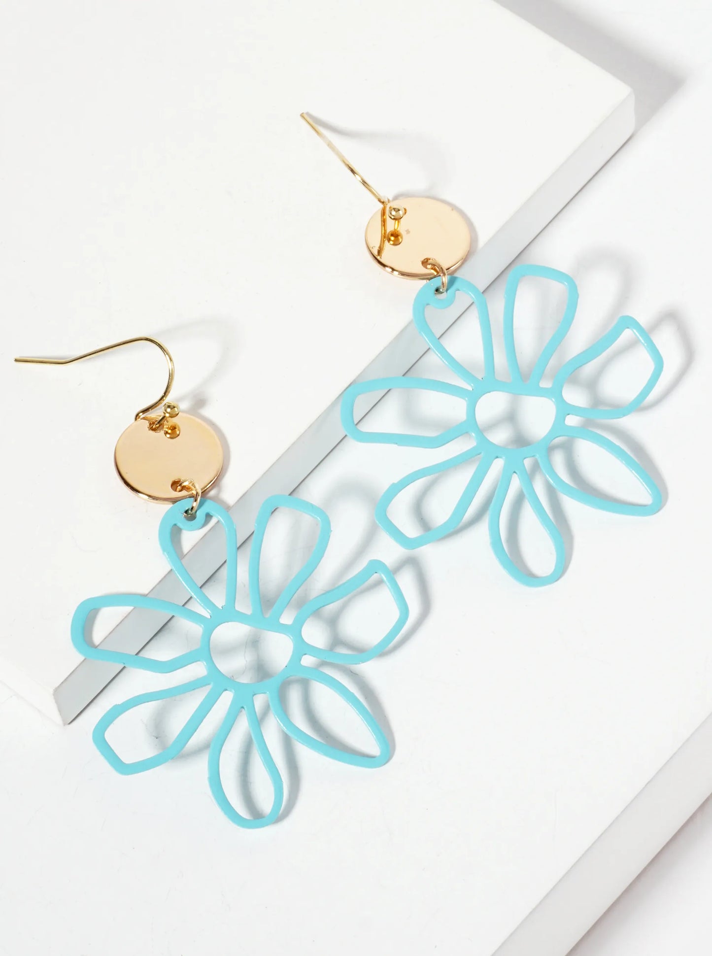Color-Coated Filigree Metal Flower Dangle Drop Earrings