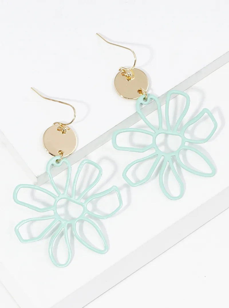 Color-Coated Filigree Metal Flower Dangle Drop Earrings