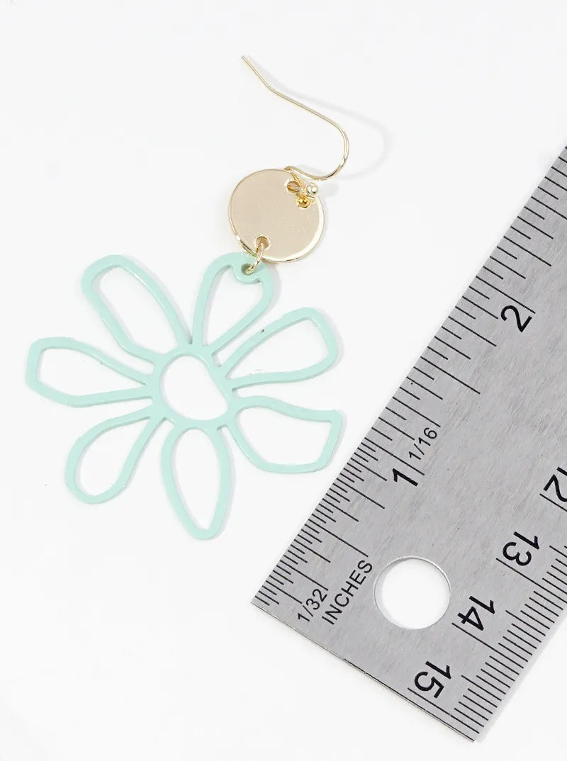Color-Coated Filigree Metal Flower Dangle Drop Earrings