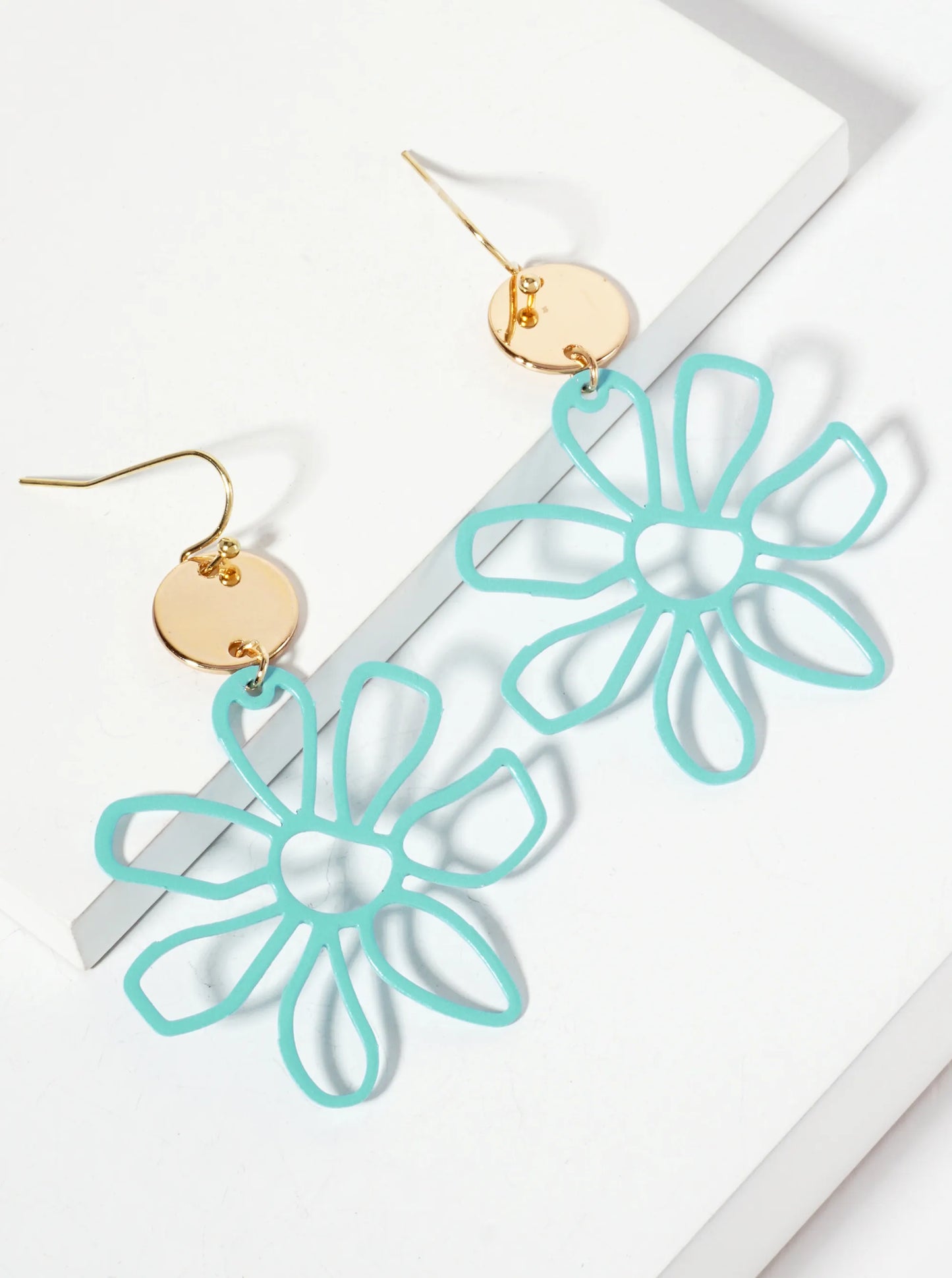 Color-Coated Filigree Metal Flower Dangle Drop Earrings