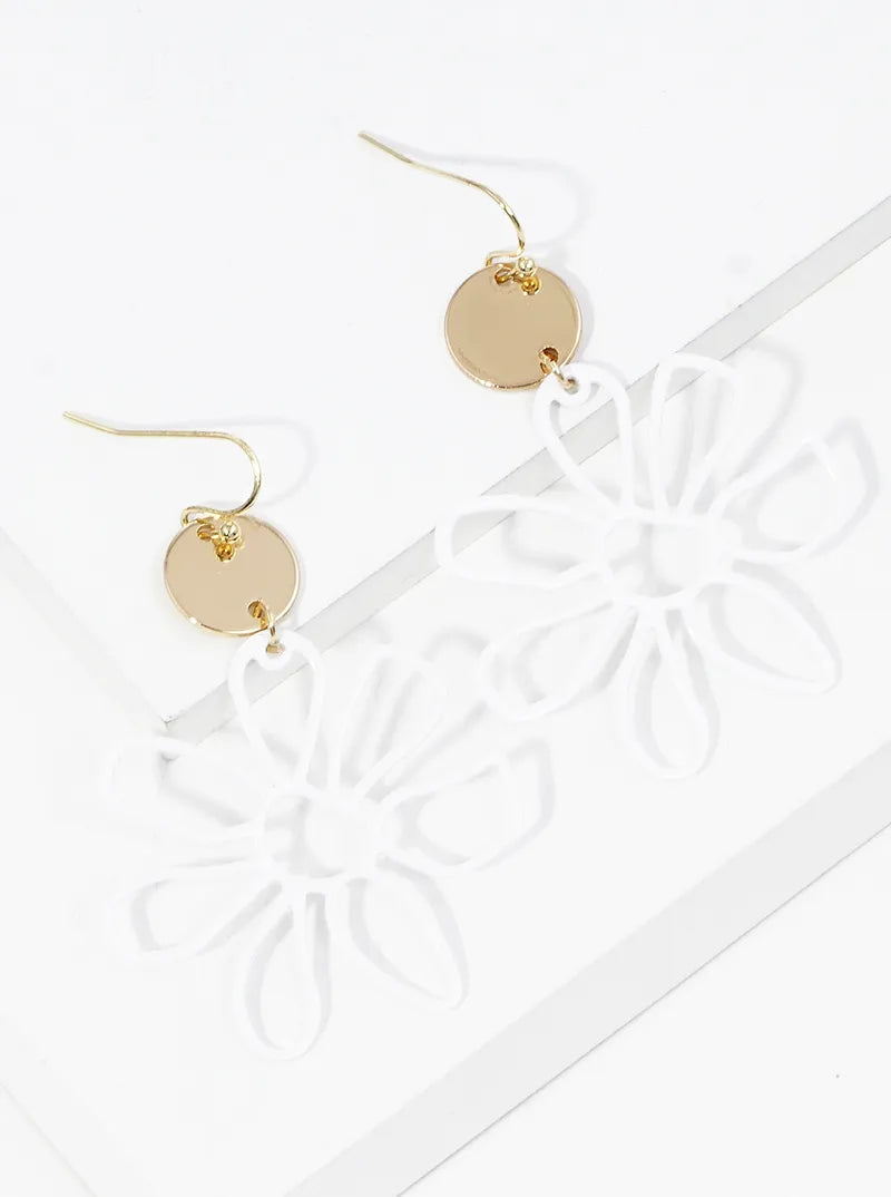 Color-Coated Filigree Metal Flower Dangle Drop Earrings