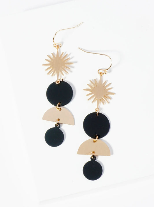 Color Coated Geometric Circles Drip Sunburst Dangle Earrings