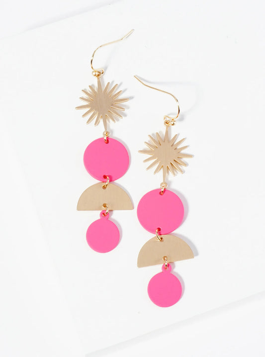 Color Coated Geometric Circles Drip Sunburst Dangle Earrings