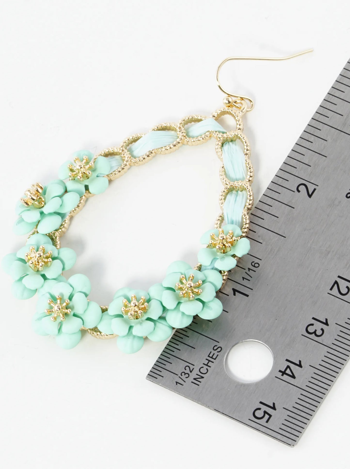 Color Coated Raffia Teardrop Earrings With Floral Accents