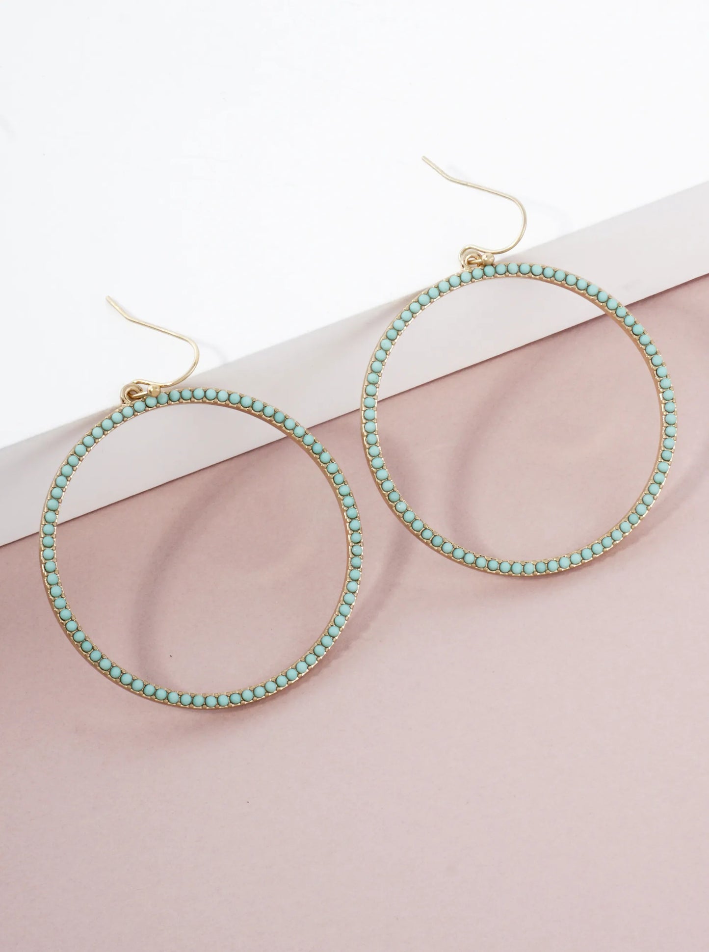 Color Stone Embedded Large Circle Drop Earrings
