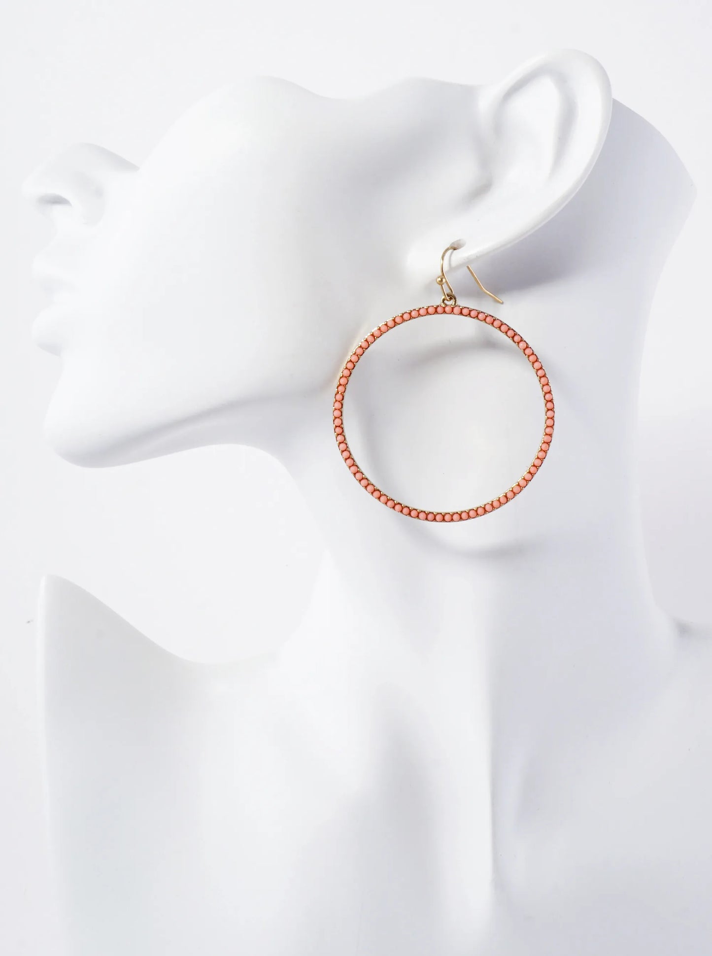 Color Stone Embedded Large Circle Drop Earrings