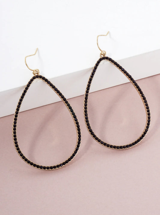 Color Stone Embedded Large Teardrop Dangle Earrings