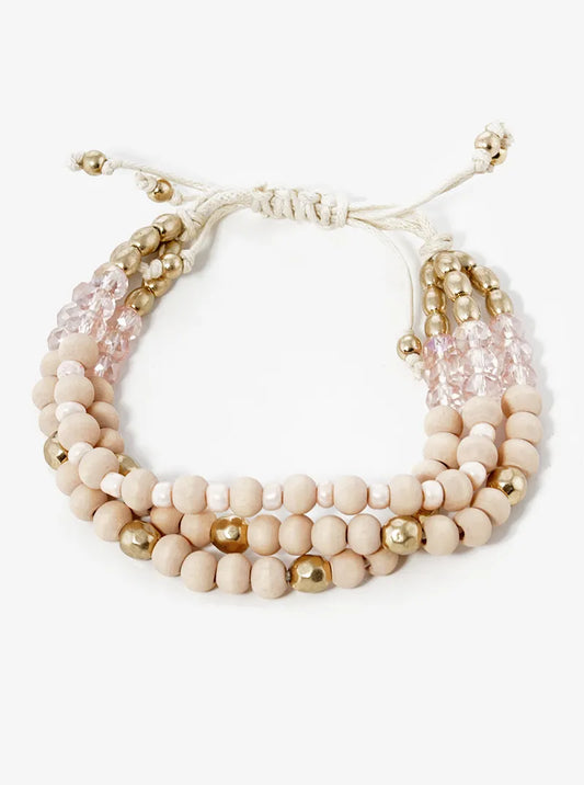 Color Wood And Metal 3 Layer Twine Pull Tie Bracelet