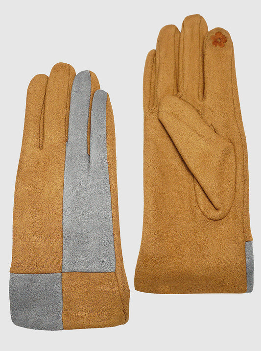 Color Block Two Tone Suede Touchscreen Gloves