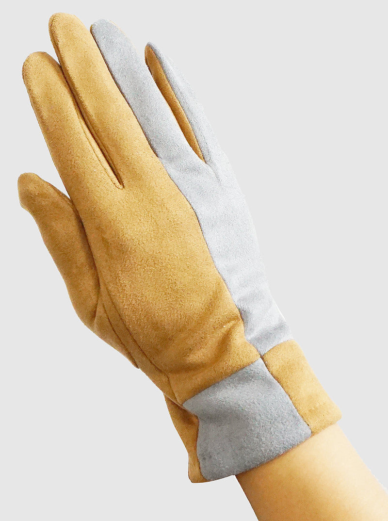 Color Block Two Tone Suede Touchscreen Gloves