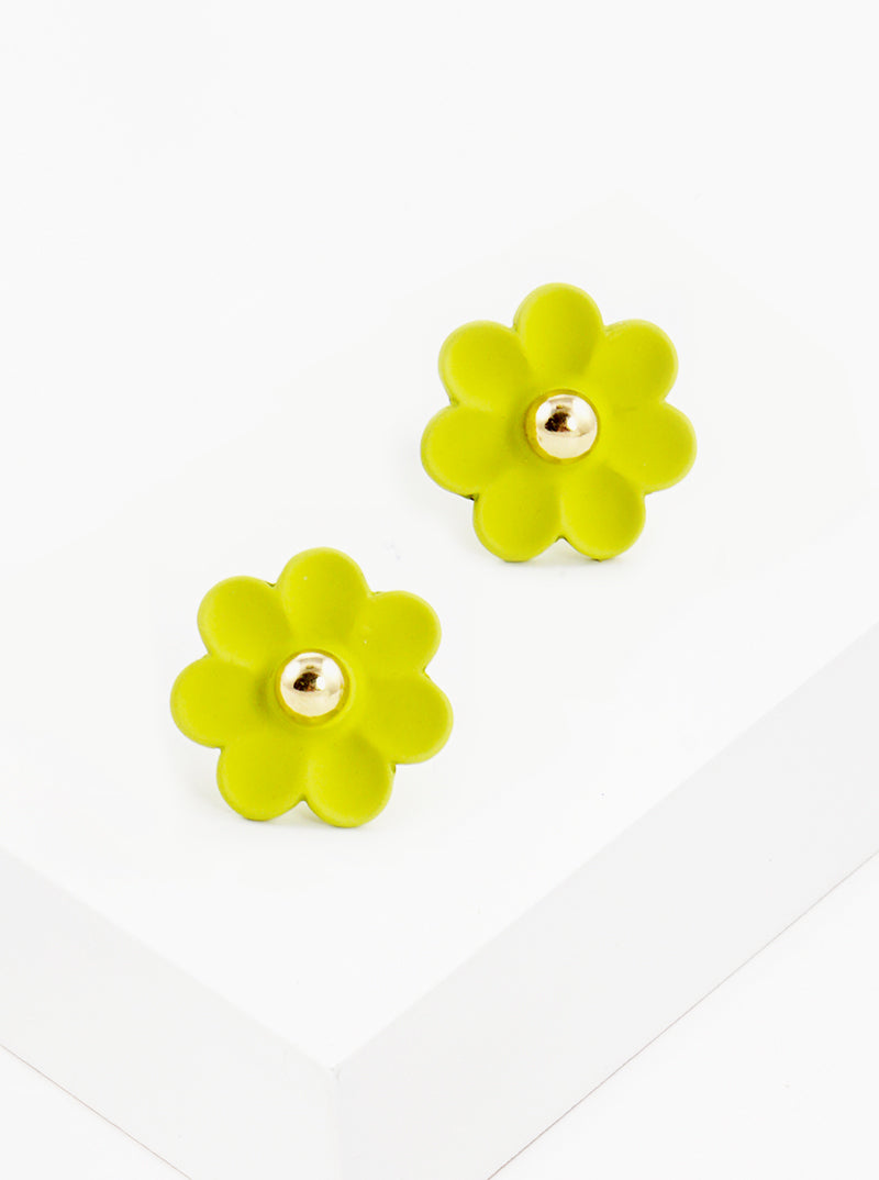 Color Coated Floral Flower Post Stud Earrings