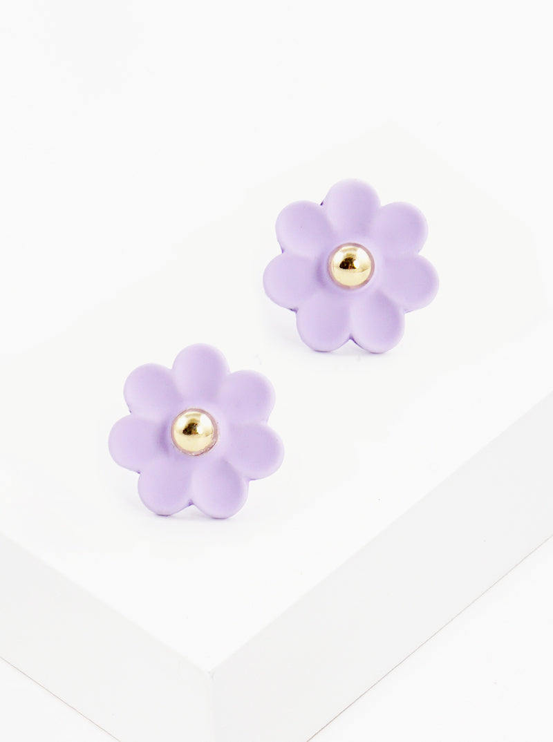 Color Coated Floral Flower Post Stud Earrings