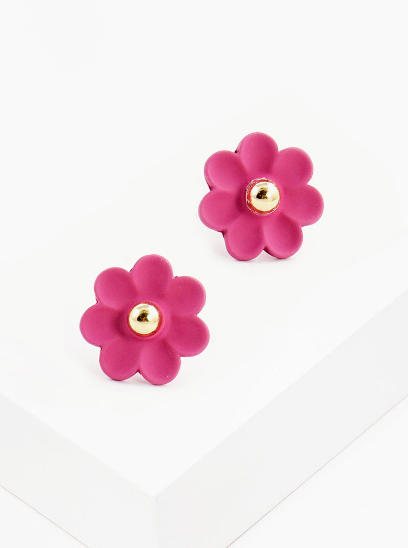 Color Coated Floral Flower Post Stud Earrings