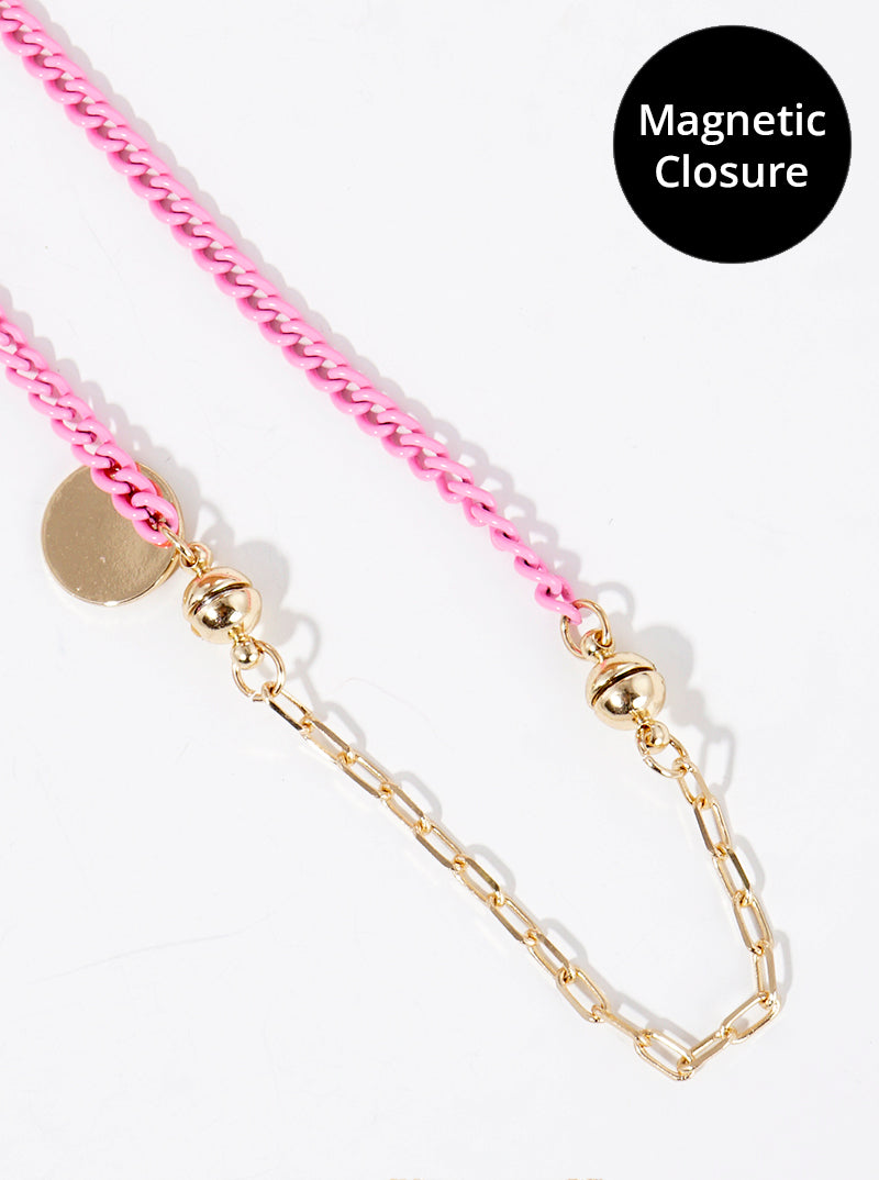 Color Coated Metal Heart Pendant With CZ Stars Magnetic Closure Chain Necklace