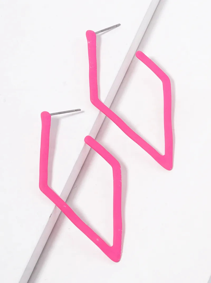 Color Coated Metal Rhombus Shape 50mm Open Hoop Earrings