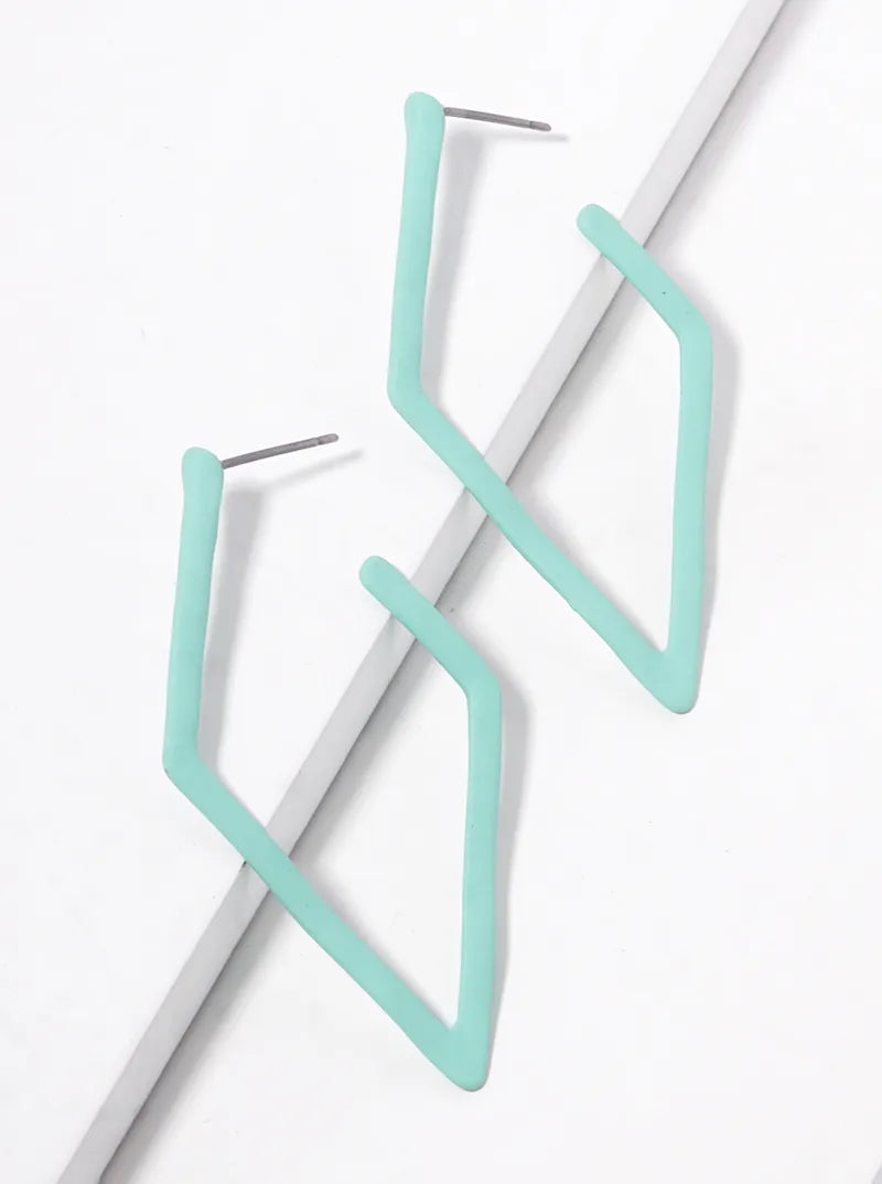 Color Coated Metal Rhombus Shape 50mm Open Hoop Earrings