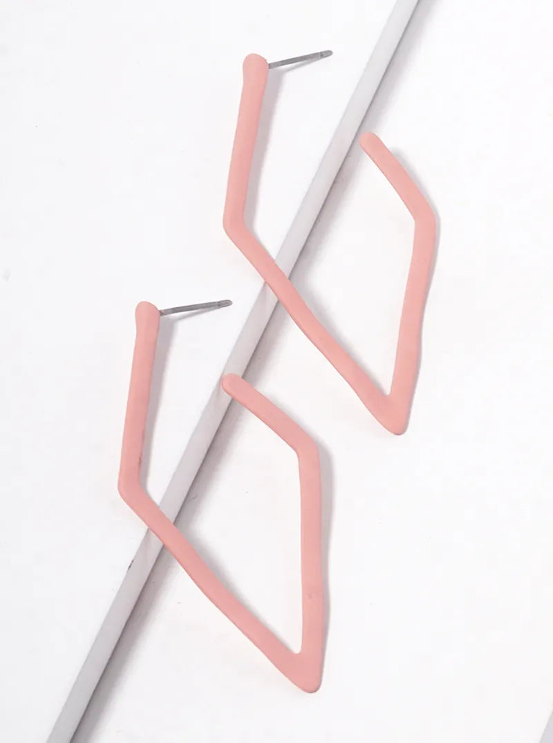Color Coated Metal Rhombus Shape 50mm Open Hoop Earrings