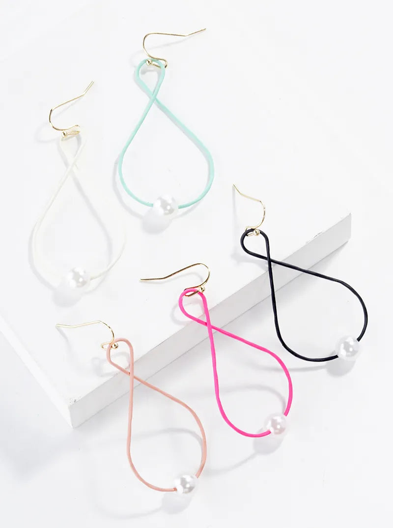 Color Coated Teardrop With Pearl Lightweight Dangle Drop Earrings